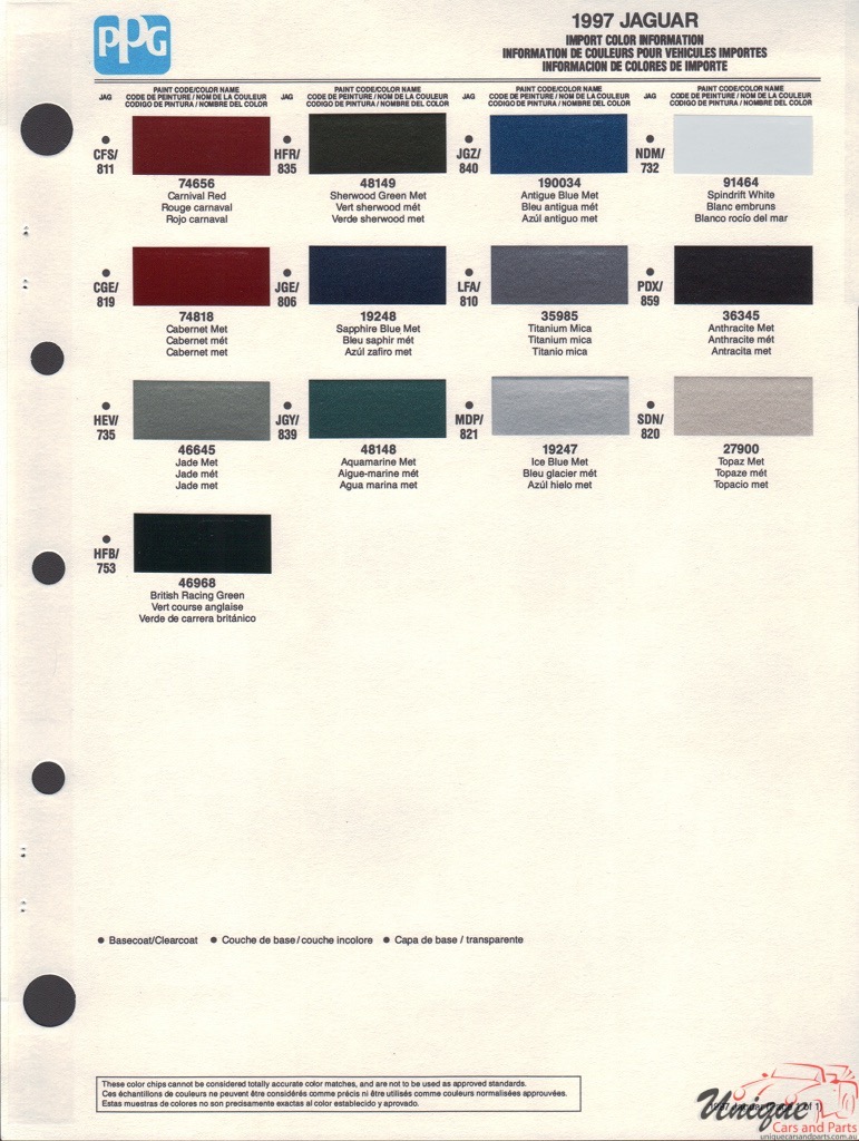 1997 Jaguar Paint Charts PPG